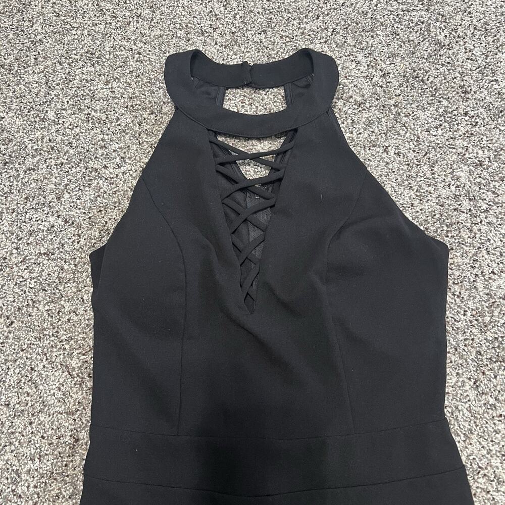 AGACI Black Halter Wide Leg Jumpsuit Lace Up Front Seamless Women’s M 27 Inseam
